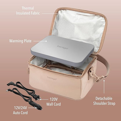 Bentgo Heat - Electric Lunch Bag & Food Warmer for Reheating Meals in Car, at Work & More - Heated Lunch Box Warmer for Adults, Students & Shift Workers, 12V/24V Auto & 120V Wall Cords (Sand)