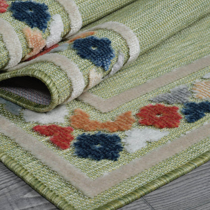 Beverly Rug Outdoor Rug 10x14 Modern Bordered Large Area Rugs for Indoor and Outdoor Patio Easy to Clean Non Shedding Living Room Porch Garden Washable Outside Carpet (10 x 14 Green)