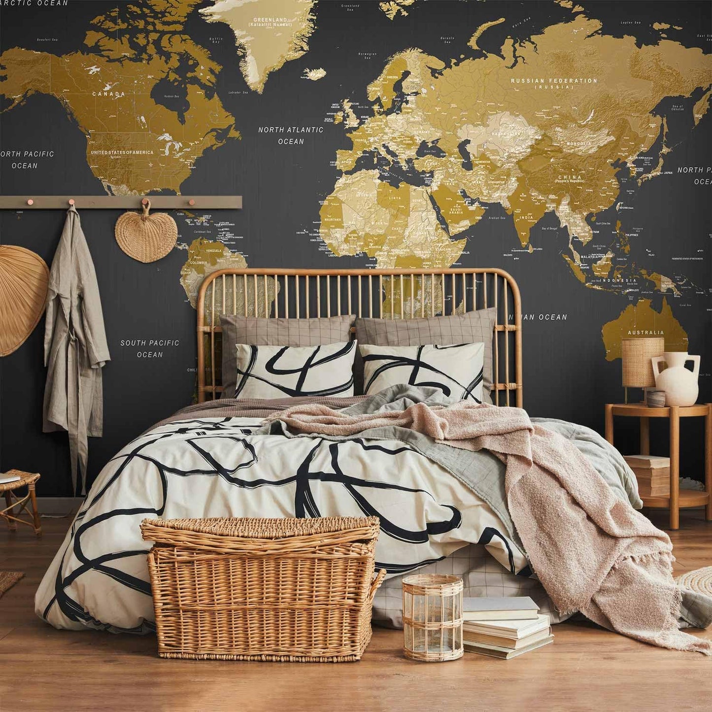 artgeist Premium Wall Mural World Map 177x124 in - XXL Non-Woven Wallpaper Fleece Wall Decor Photo Print Picture Image Design Home Map of The World k-A-0092-a-a