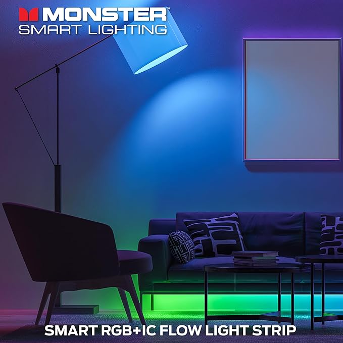 Monster Smart RGB+IC LED Strip Lights – Sound Reactive Strip Lights for Bedroom, App & Voice Control, RGB Light Strip for Room, Alexa Google Home, Razer Chroma Sync (150ft)