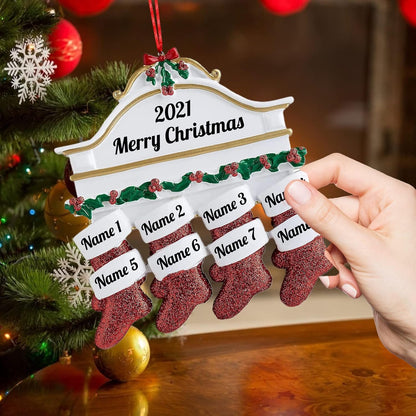 Personalized Christmas Ornaments Family of 2,3,4,5,6,7,8 Custom Christmas Stocking Ornaments with Names, Customized Xmas Day Home Christmas Tree Decora- Family of 3
