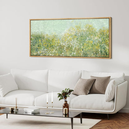 MUDECOR Extra Large Framed Canvas Print Wall Art Lush Summer Garden with Blooming Trees Antique Retro Fine Art Illustrations Decorative Colorful for Bedroom - 60"x30"