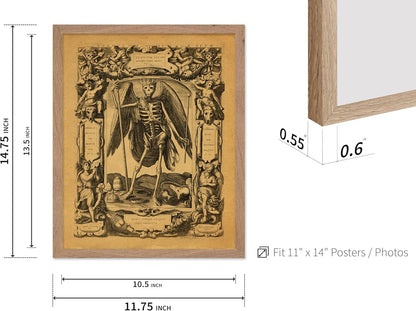 Poster Master Vintage Medieval Poster - Retro Gothic Print - Gift for Artist, Friend - Angel of Death, Memento Mori, Life, Skeleton, Dark - Wall Decor for Home, Living Room, 11x14 Beige Framed
