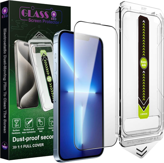 [2-Pack Ultra HD Clear Screen Protector for iPhone 16e/13/13 Pro/14 (6.1-Inch),9H Tempered Glass,Full Coverage,Anti-Fingerprint,Auto Dust Removal,Bubble-Free,Easy Installation