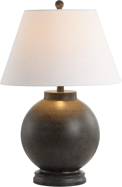 JONATHAN Y 26" Dark Gray Contemporary Resin Sphere LED Table Lamp for Living Room Bedroom, Transitional Sculptural Desk Lamp, White Linen Drum Shade, LED Bulb Included JYL3040A