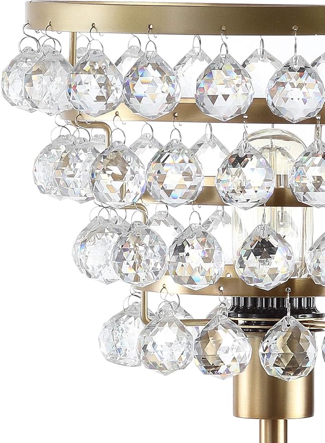 JONATHAN Y 25" Brass Gold/Clear Table Lamp, Modern Industrial Chandelier Style Light, Clear Crystal Beads, Glam Bedside Nightstand Lamp for Bedroom Living Room, LED Bulb Included (JYL9004B)