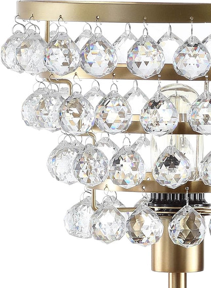 JONATHAN Y 25" Brass Gold/Clear Table Lamp, Modern Industrial Chandelier Style Light, Clear Crystal Beads, Glam Bedside Nightstand Lamp for Bedroom Living Room, LED Bulb Included (JYL9004B)