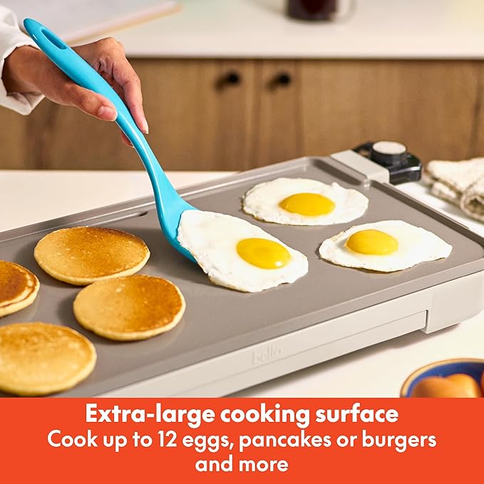 bella 10" x 20" Electric Griddle with Warming Tray, EverGood™ Ceramic Nonstick Coating & Removable Temperature Probe, Dishwasher-Safe Drip Tray & Cool Touch Handles, 1500 Watt, Oatmilk