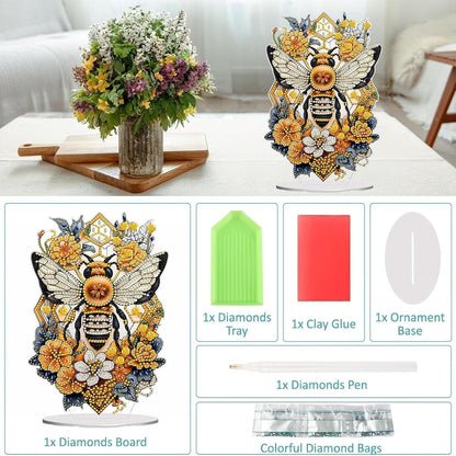 Diamond Painting Kits for Adults Beginners, 5D Full Drill Bee Crystal Art Desktop Ornament, DIY Single Sided Home Office Desk Decor, Creative Craft Gift Set with Tools