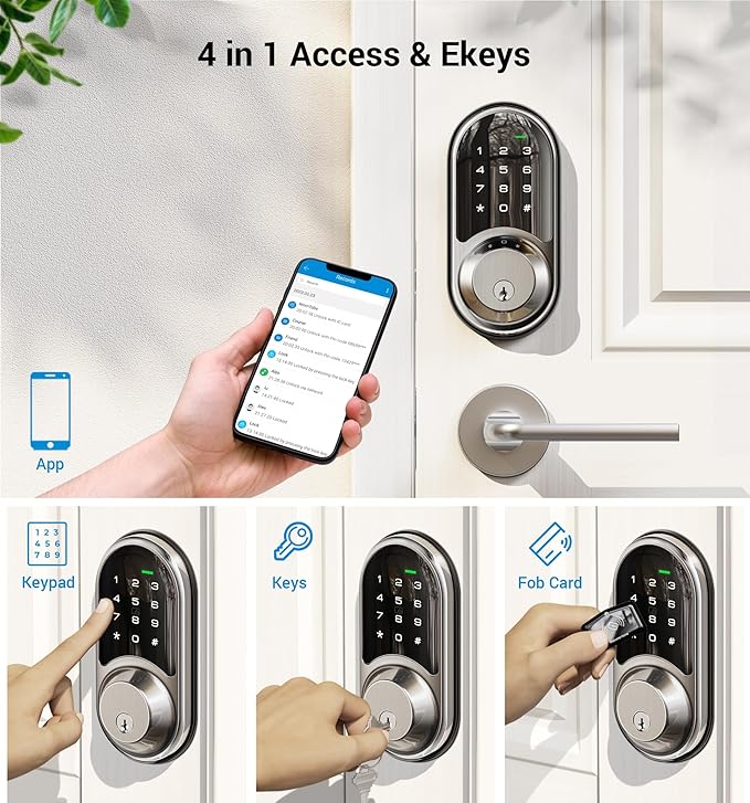 Veise RZ06 Smart Lock for Front Door with App Control, Keyless Entry, Electronic Digital Deadbolt with Touchscreen Keypad Set, Smart Deadbolt, Auto Lock, Easy Installation, Satin Nickel
