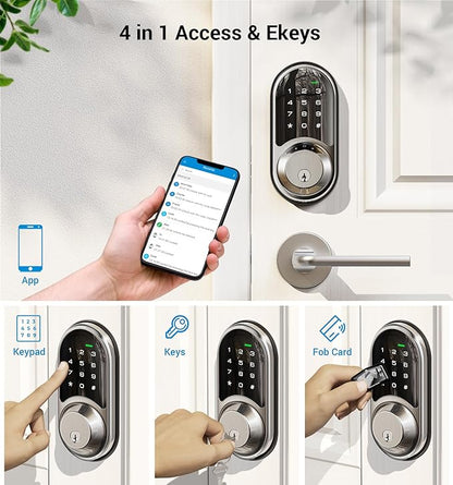 Veise RZ06 Smart Lock for Front Door with App Control, Keyless Entry, Electronic Digital Deadbolt with Touchscreen Keypad Set, Smart Deadbolt, Auto Lock, Easy Installation, Satin Nickel