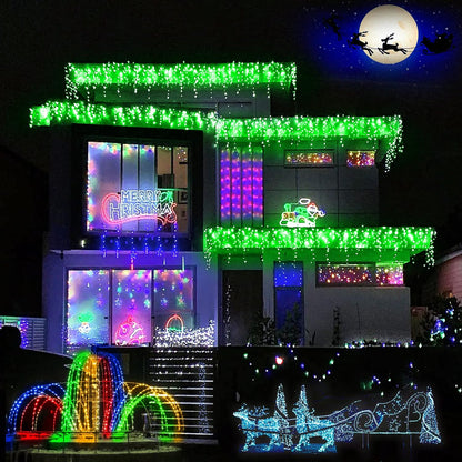 400 LED Icicle Christmas Lights Outdoor - 33FT Icicle Lights for Outside 8 Modes with 75 Drops, Plug in Waterproof Connectable Fairy String Lights for Indoor Holiday Party Christmas Decoration,Green