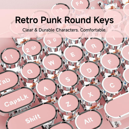 EWEADN TK100 Typewriter Keyboard Wired Mechanical Keyboard, 104 Keys Aesthetic Typewriter Keyboards with White Backlit, Anti-Ghosting, Blue Switch Wired Cute Keyboards-Pink