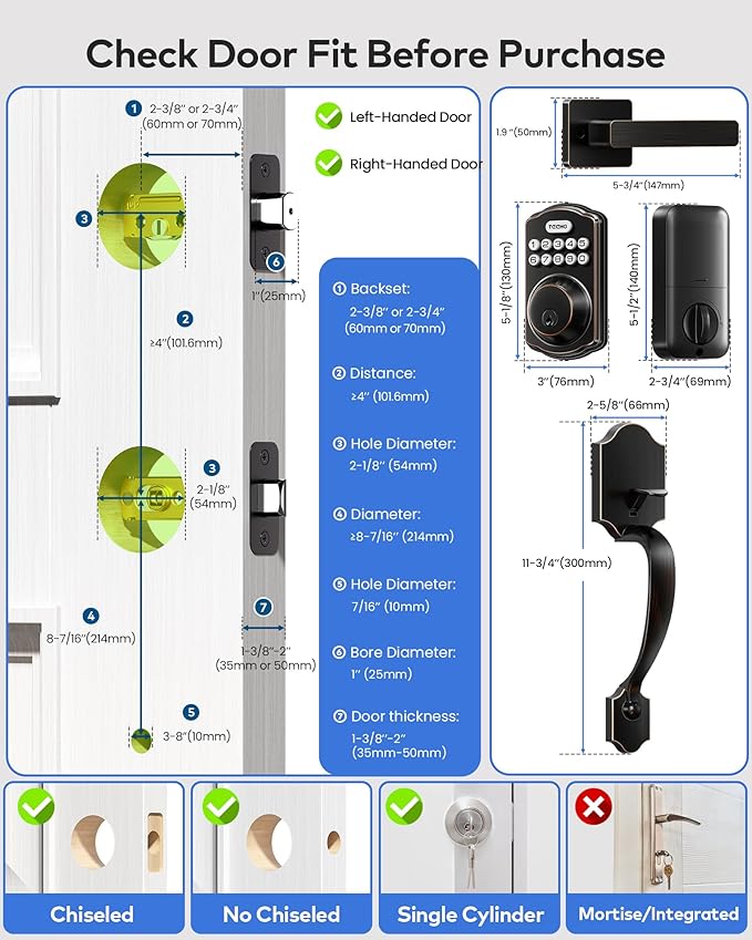 TEEHO TK001H Keyless Entry Door Lock with Handle Set, Electronic Deadbolt Keypad Door Lock with Code, Smart Locks for Front Door, Exterior Door Handle, Auto-Lock, Easy to Install, Oil-Rubbed Bronze