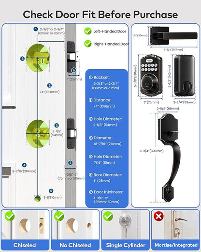 TEEHO TK001H Keyless Entry Door Lock with Handle Set, Electronic Deadbolt Keypad Door Lock with Code, Smart Locks for Front Door, Exterior Door Handle, Auto-Lock, Easy to Install, Oil-Rubbed Bronze
