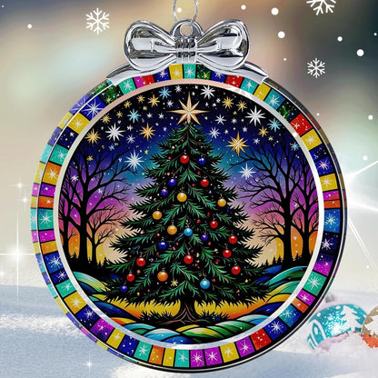 Starry Christmas Tree Stained Glass Christmas Ornament - Hanging Ornaments for Christmas Tree Decorations - Holiday Keepsake Present Exchange Idea