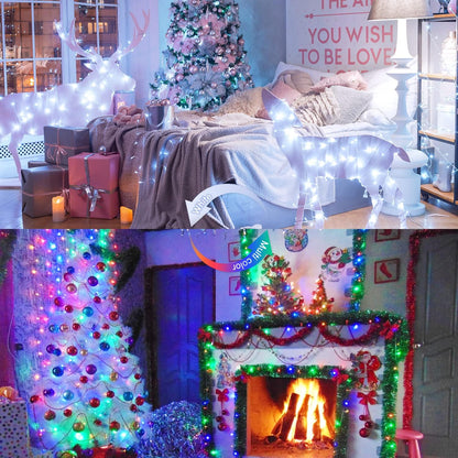 JMEXSUSS 100 LED Cool White & Multicolor Christmas Lights Indoor, Color Changing String Lights Plug in, 33ft Christmas String Lights Outdoor Waterproof for Xmas Tree Indoor Decor