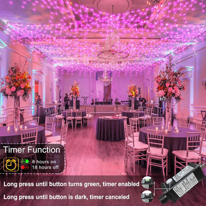 66ft Pink LED Icicle String Lights Indoor for Bedroom, 640 LED Patio Lights for Outside Clear Wire Connectable Twinkle Light with 8 Modes Timer Waterproof for Party Wedding Decoration