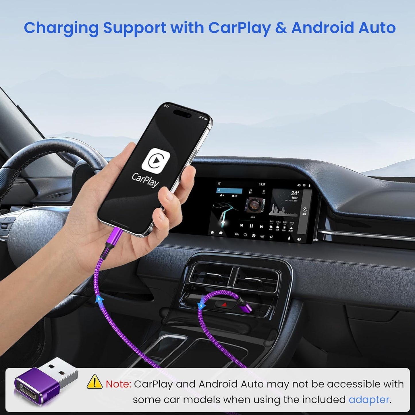 Elebase USB Type C to C 100W Charging Cable 6.6FT with USB Adapter,Fast PD Car Charger Cord for iPhone 16 15 Pro Max Plus,Samsung Galaxy S23 S24,MacBook Mac,iPad 9 10,Air 5 Mini 6,Ultra,A53 A54