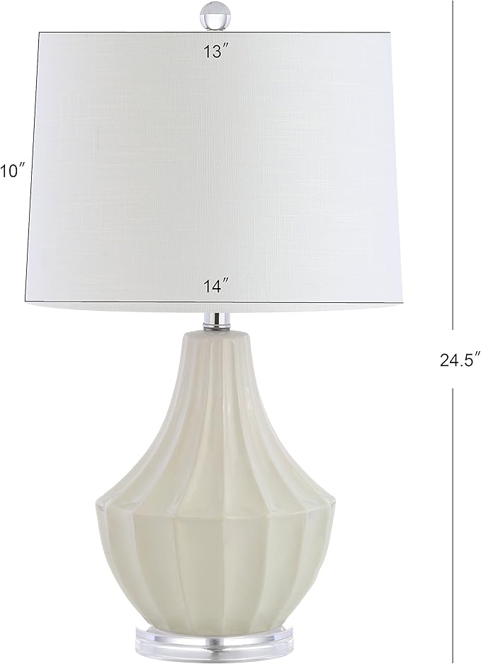 JONATHAN Y 24.5" Cream Ceramic Table Lamp for Bedroom, Modern Bedside Desk Lamp, White Linen Drum Shade, Fluted Gourd for Living Room, LED Bulb Included (JYL8018C)