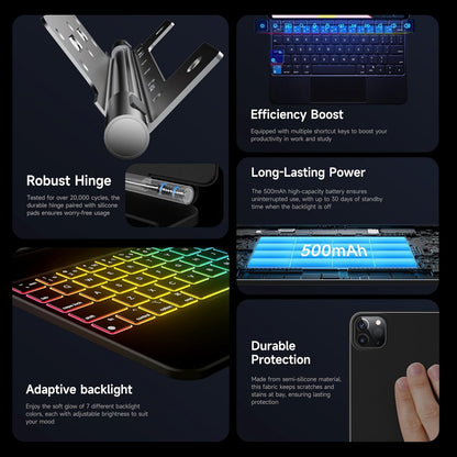 HOU for iPad Pro 13 inch Case 2024 with Keyboard (M4), iPad Pro 13 inch Keyboard with Multi-Touch Trackpad, 7 Colors Backlight, Easy-Set Magnetic Stand Bluetooth-Black