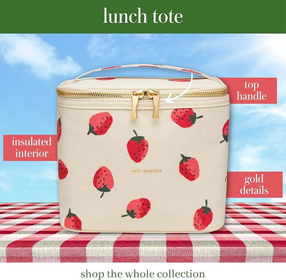 kate spade new york Beige Lunch Bag, Small Insulated Lunch Tote, Thermal Bag with Double Zipper and Carrying Handle, Strawberries