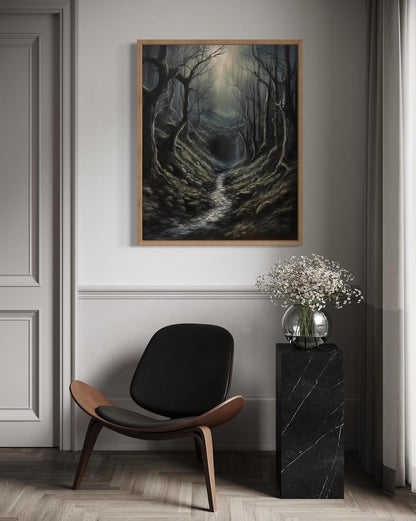 Dark Tunnel Poster Art Print, Halloween Scary Vintage Wall Art Academia Spooky Painting Decoration for Horror Prints, Gothic Posters Bedroom Decor 89 (Dark Tunnel, 16 x 20 inches, Wood Frame)