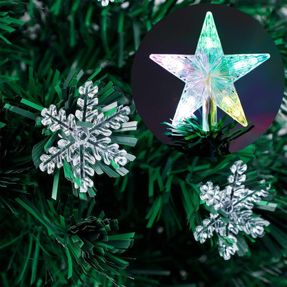 Juegoal 3 ft Pre-Lit Green Artificial Christmas Tree, Lighted Optical Fiber Table Mini Xmas Trees with Color Changing Lights, Snowflakes & Top Star, Fake Multicolored Tree for Festive Party Holiday