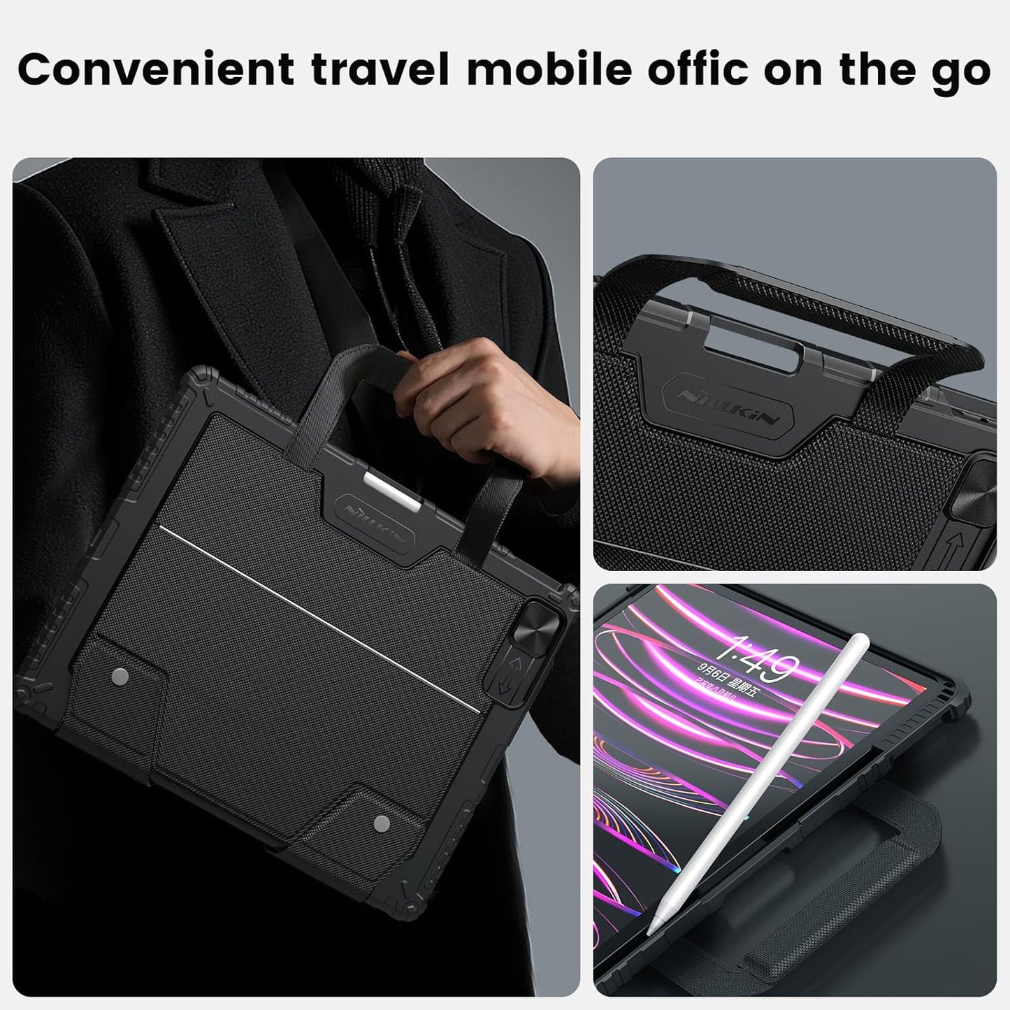 Nillkin Carry Go Backlit Keyboard Case for iPad Air M3 iPad Pro 12.9 (3rd/4th/5th/6th Generation) with Handle,for iPad Air 13 inch M2 Detachable Keyboard Case with Trackpad,Kickstand,Great Typing