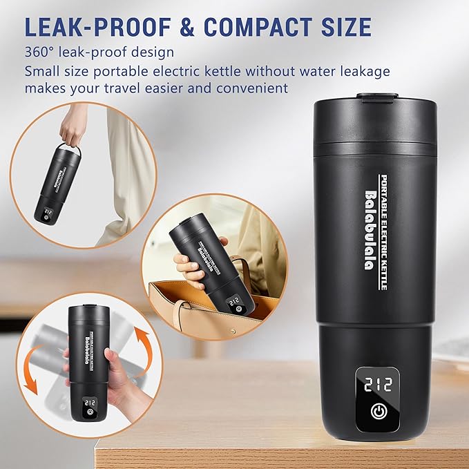Travel Electric Kettle, Balabulala Portable Water Boiler with 6 Variable Presets,Small Electric Kettle with Keep Warm Temperature Controls & Boil Dry Protection, 17oz,Black
