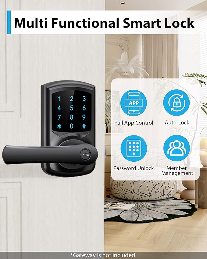 Hidalife Smart Door Lock with Handle, Keyless Entry Digital Lock with Keypad for Front Doors, Touchscreen, One-Touch Toggle, App Control