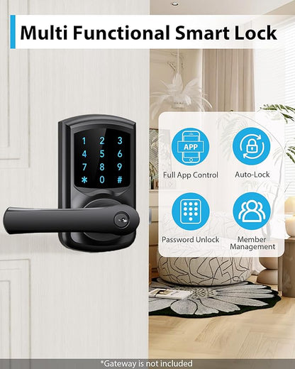 Hidalife Smart Door Lock with Handle, Keyless Entry Digital Lock with Keypad for Front Doors, Touchscreen, One-Touch Toggle, App Control