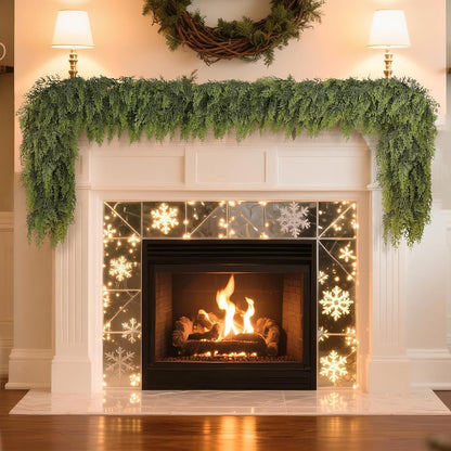 Real Touch Christmas Cedar Garland -9ft Artificial Garlands Faux Cedar Fake Pine Needles Garland for Fireplace,Table,Window,Stairs,Mante,Holiday Indoor Outdoor Xmas Decor(2PCS)