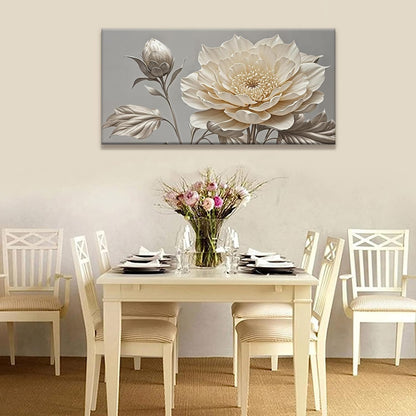 QSQ Canvas Art Wall Decor Print Paintings Silver White Flower Wall Art Prints Painting Pictures Ready To Hang Pictures For Bedroom Bathroom Office Kitchen Home Wall Decor Artwork 20" × 40"