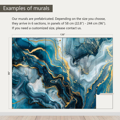 AFZEVEB-Blue and Gold Marble Wallpaper Abstract Art Wall murals for Bedroom 136"x96" (Not Peel and Stick)