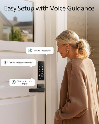 Philips Fingerprint Electronic Door Lock, Keyless Entry Door Lock with Touchscreen, Long-Last Battery Life, Auto-Lock, One-Time Code, One-Touch Locking, Satin Nickel