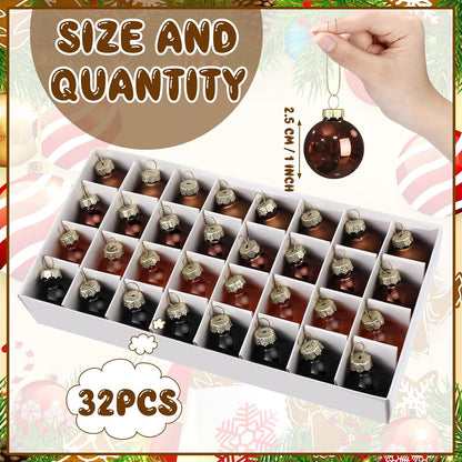 Tioncy 32 Pcs 1 Inch Mini Glass Christmas Ornaments Balls Shiny Christmas Balls Tiny Tree Hanging Decoration Small Colorful Ball Pendant for Xmas Party Supplies(Multi Brown, Black)