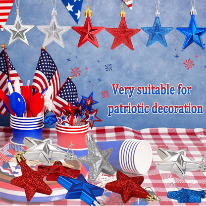 JULMELON 24Pcs Patriotic Christmas Ornaments Red White Blue Ornaments Patriotic Tree Decorations Christmas Tree Decorations for Home Party Decorations