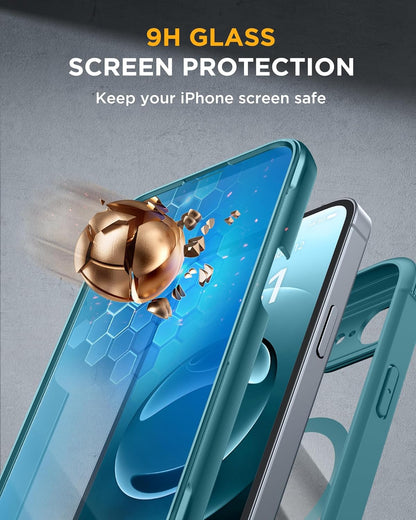 Miracase Magnetic for iPhone 16e Case Full-Body Phone with Built-in Glass Screen Protector, [Compatible with MagSafe] Military Drop Proof 16E Cover Bumper 6.1 inch, Green