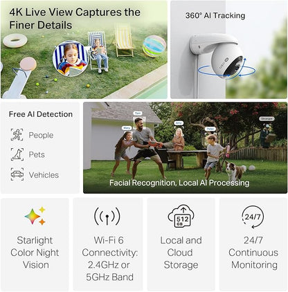 Tapo 4K 8MP Wired Pan/Tilt Outdoor Security Camera, Free Person/Vehicle Detect & 360° View, Color Night, Local AI, SD/Cloud Storage, Works w/Alexa & Google Assistant, 2.4 GHz WiFi C560WS