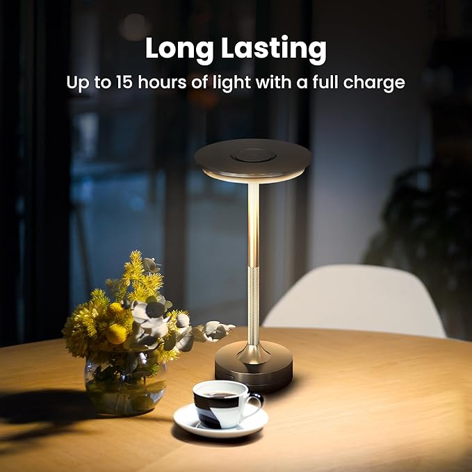 Feit Electric Tabletop Lamp, Touch-Activated, 3-Way Dimmable, 100 Lumens, 3 Watts, Potable & Rechargeable for Indoor/Outdoor Use, 50,000-Hour Lifetime, TABLE/3CCT/BK/BAT/4, 4 Pack