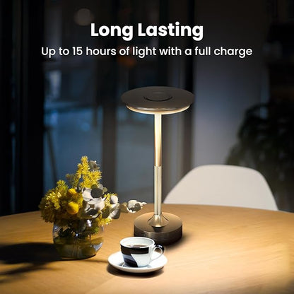 Feit Electric Rechargeable Table Lamp Touch Activated, 3 Color Temperatures, Dimmable, 100 Lumens, 3 Watts, USB Type-C Charging, Potable & IP44 Rated for Indoor/Outdoor Use, TABLE/3CCT/BK/BAT
