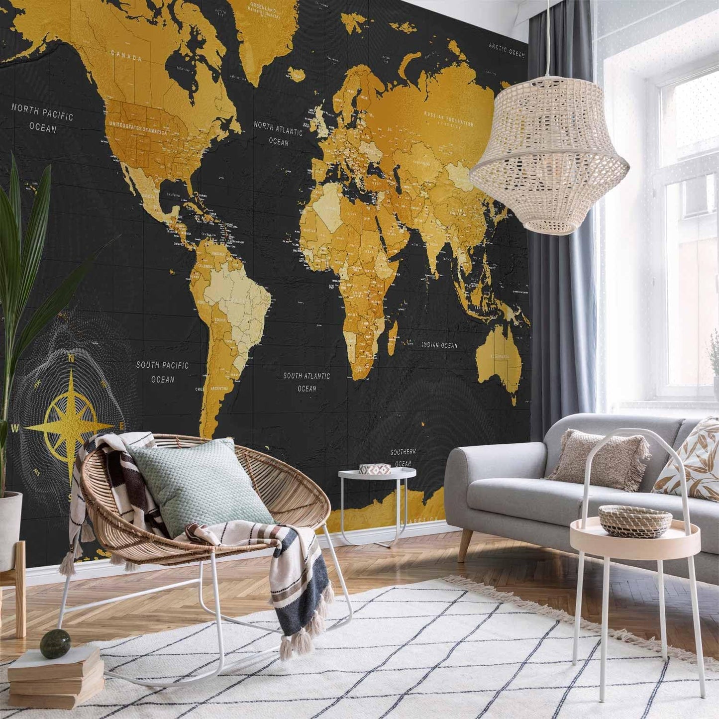 artgeist Premium Wall Mural World Map 118x83 in - XXL Non-Woven Wallpaper Fleece Wall Decor Photo Print Picture Image Design Home Map of The World k-A-0130-a-a