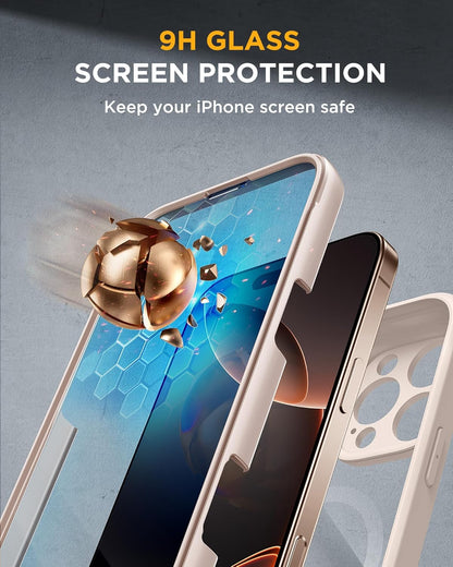 Miracase Magnetic for iPhone 16 Pro Case Full-Body Phone with Built-in Glass Screen Protector, [Compatible with MagSafe] Military Drop Proof 16 Pro Cover Bumper 6.3 inch, Desert