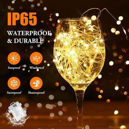 2 Pack 100 LED Fairy Lights Battery Operated with Remote, 33FT Waterproof Twinkle Lights with 8 Modes & Timer, String Lights for Bedroom DIY Wedding Indoor Outdoor Christmas Decorations, Warm White