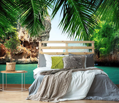 Mountain Lake Natural Wallpaper Canyon View Wall Mural for Bedroom Living Room(Not Peel and Stick)