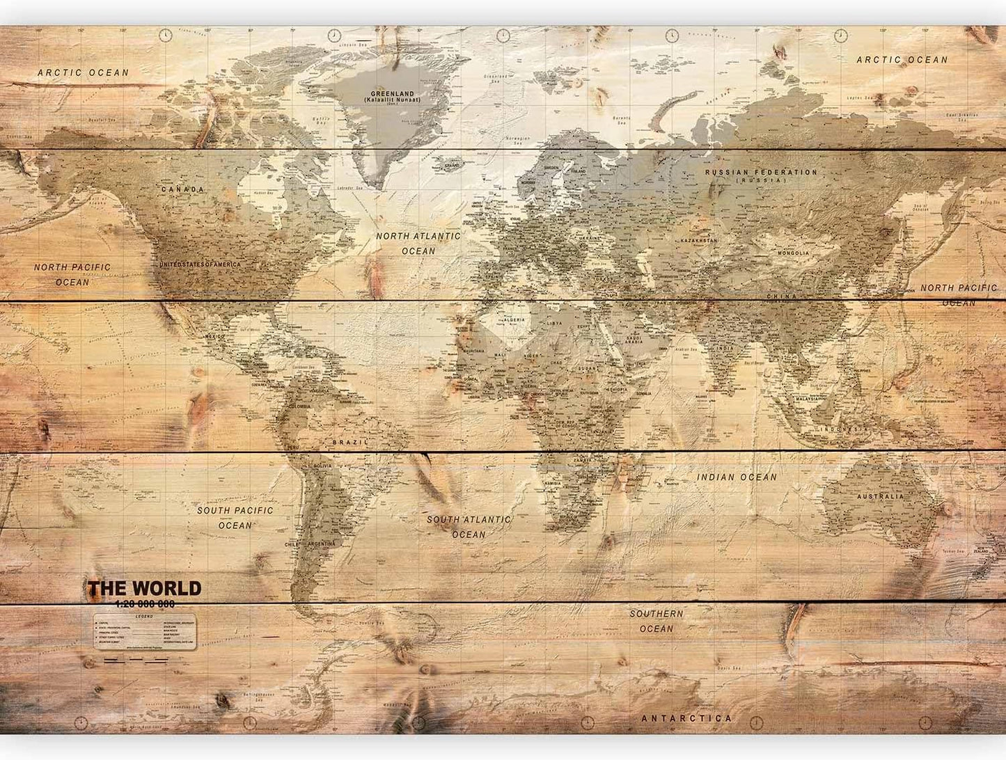 artgeist Premium Wall Mural World Map 197x138 in - Non-Woven Wallpaper Fleece Wall Decor Photo Print Picture Image Design Home Map of The World k-A-0218-a-a