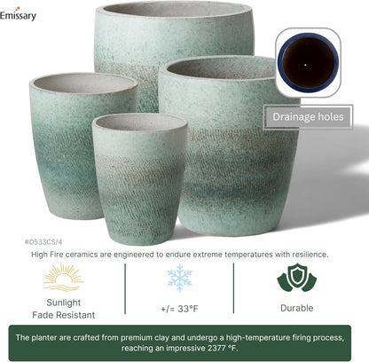 Emissary Bullet 14 in. Coastal Splash Ceramic Round Planter (14 in. L x 14 in. W x 15.5 in. H) with Drainage Hole