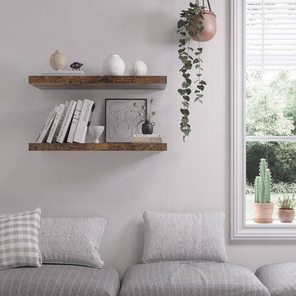 Floating Shelf, Set of 2 Wall Shelf, 36 in W x 12.75 in D x 2 in H Wooden Floating Wall Shelf with Invisible Brackets for Living Room/Bedroom/Bathroom/Kitchen Storage and Decor, Rustic Brown