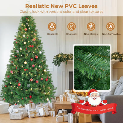 7.5 ft Artificial Christmas Tree with 1300 Branch Tips, Holiday Xmas Tree with Foldable Base and Easy Assembly, Outdoor Christmas Trees for Yard Porch Home Office Party Decoration, Green